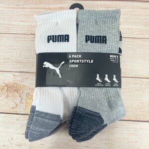 NWT Puma 6 Pack Sportstyle Crew Sock:10-13, Shoe: 6-12